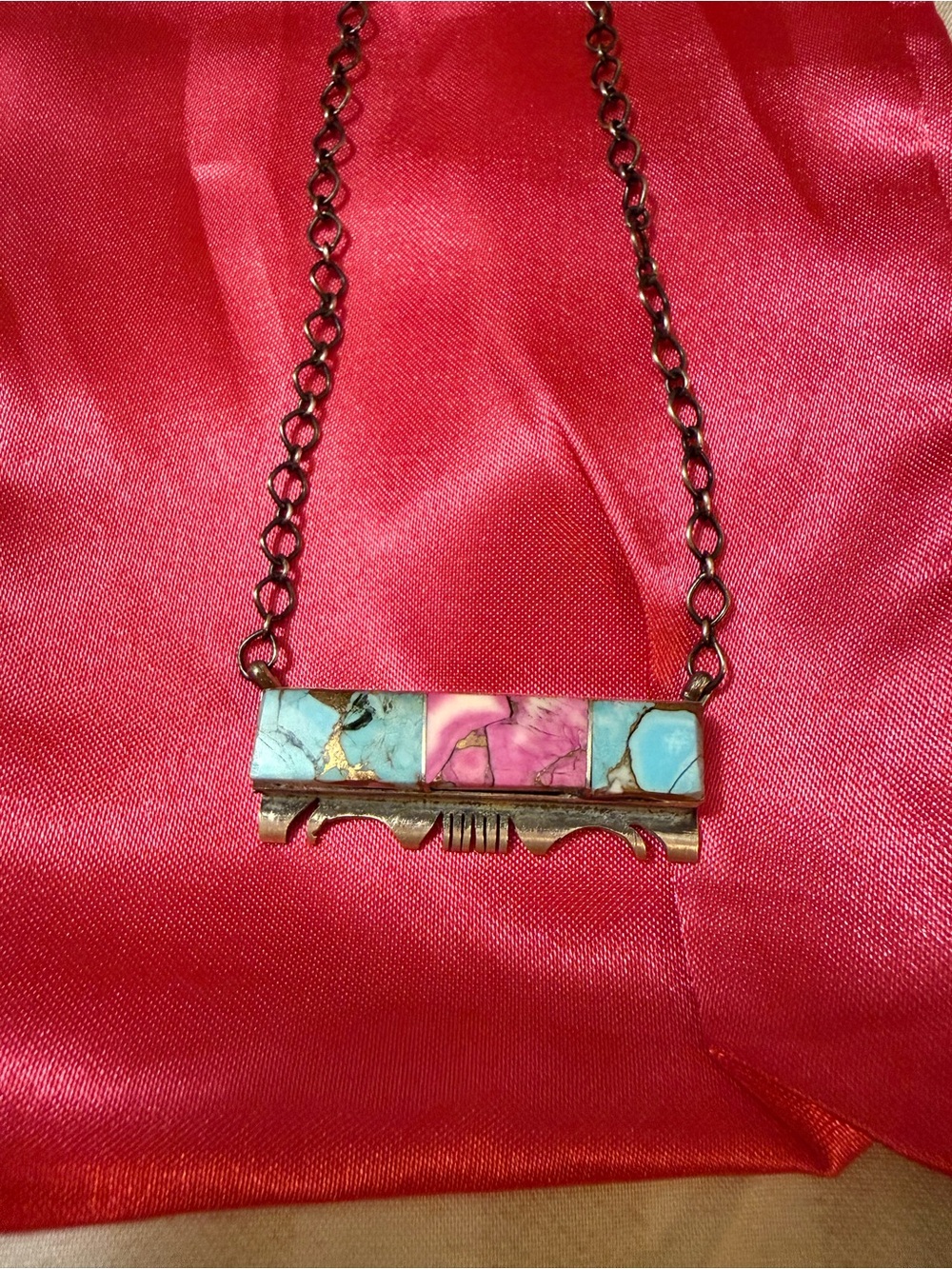 Cotton Candy Turquoise Inlay Bar Necklace - Women Jewelry